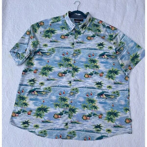 Nautica Mens Hawaiian Summer Tropical Short Sleeve Button Down Stretch Shirt 3XL